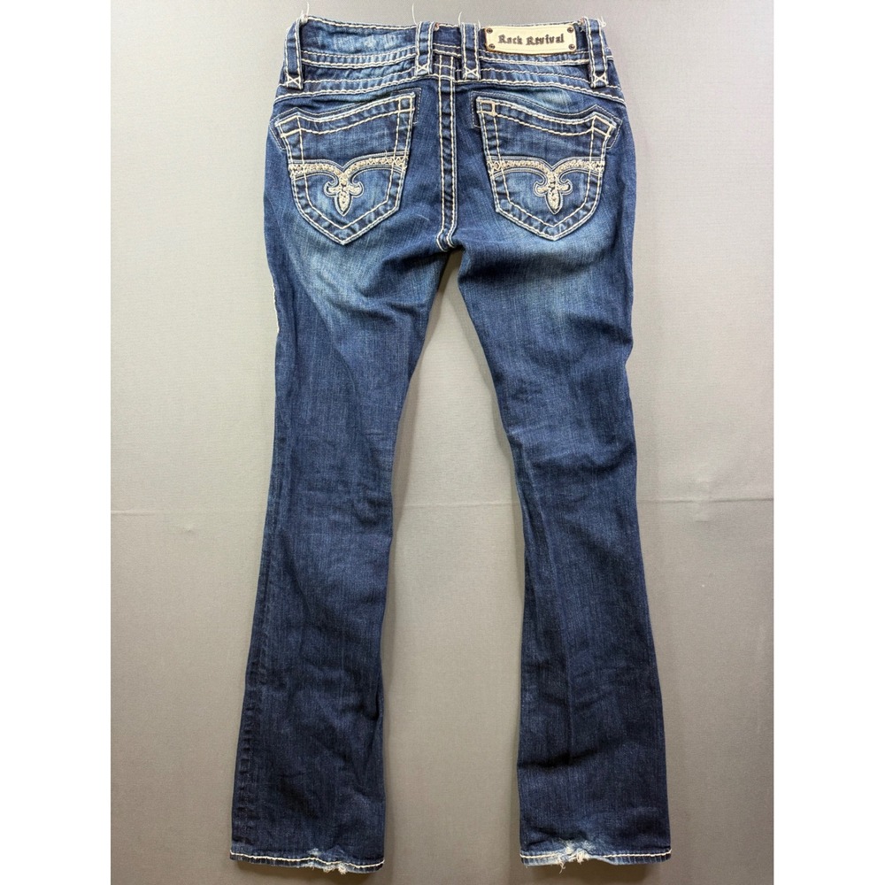 Rock Revival Amy Bootcut Jeans Womens Blue Rhinestone Pockets 25x32